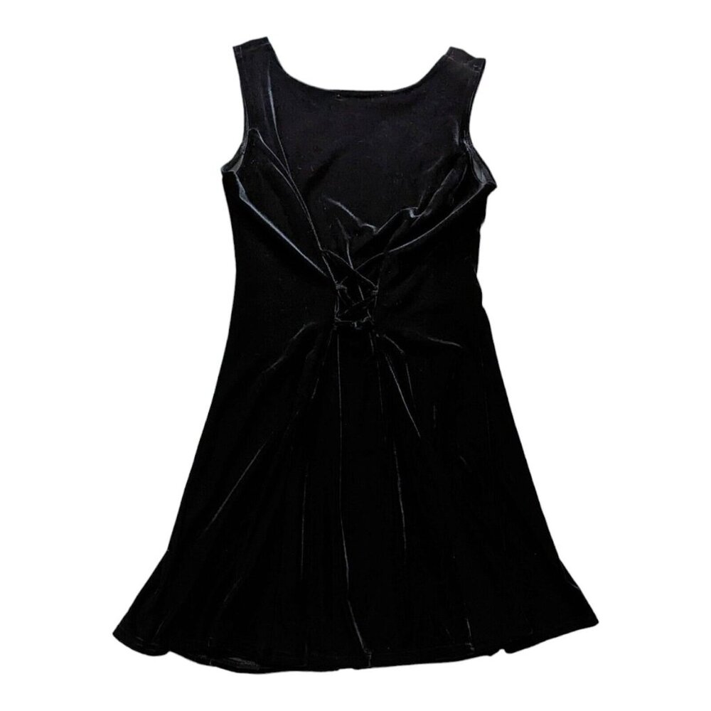 Vintage Benson Smith Dress Women's 11/12 Black Velvet Lace Up Goth Pleated - Picture 2 of 11